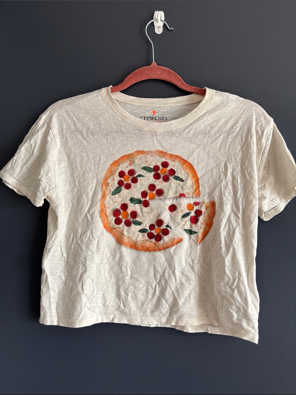 Crewcuts Cream Floral Pizza Tee with Red & Orange Accents